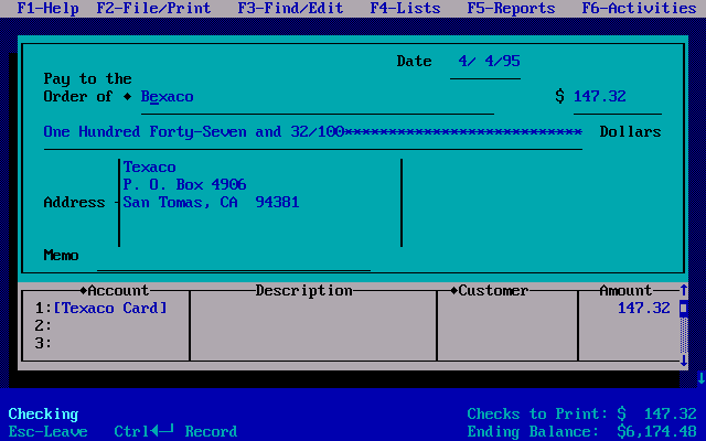 Quickbooks 2.1 for DOS - Checks